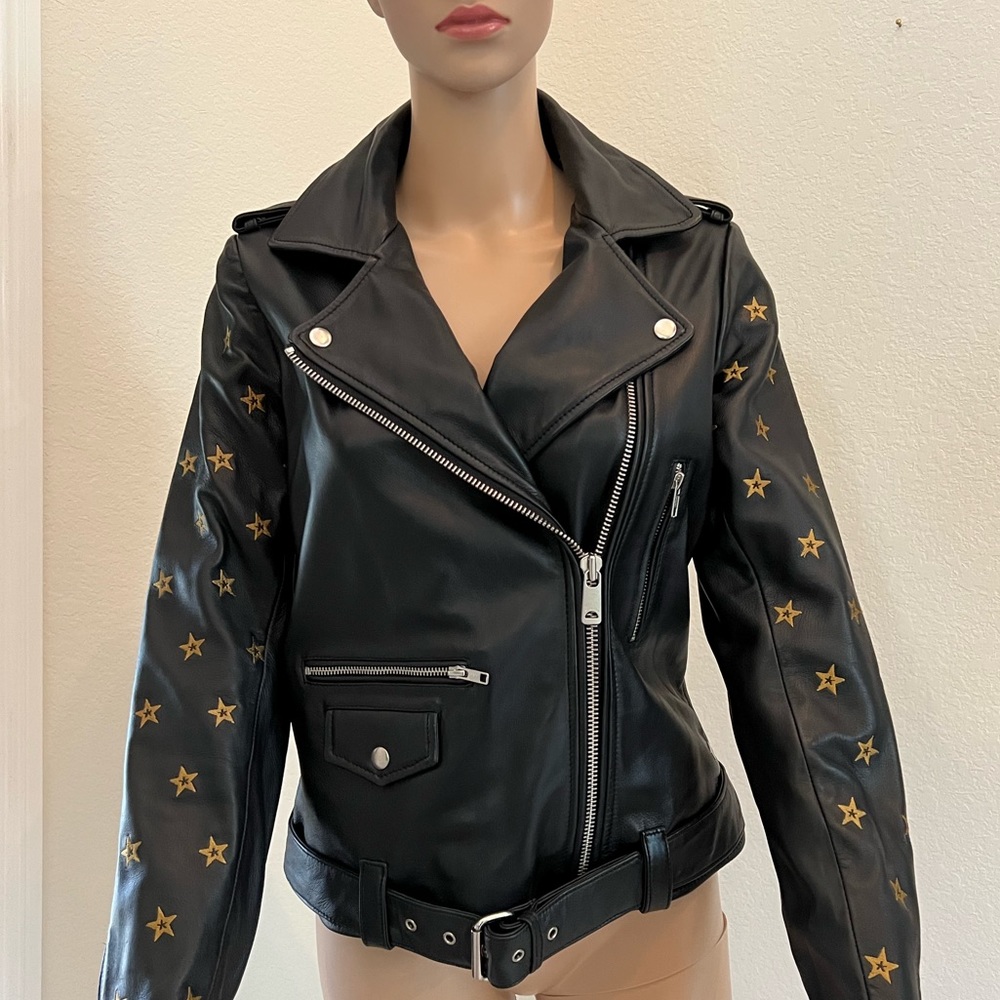 PRE FALL SALE Scotch Soda Maison Scotch Gold Star Embroidery Leather Jacket